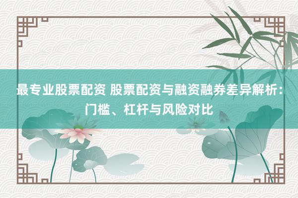 最专业股票配资 股票配资与融资融券差异解析：门槛、杠杆与风险对比