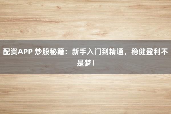 配资APP 炒股秘籍：新手入门到精通，稳健盈利不是梦！