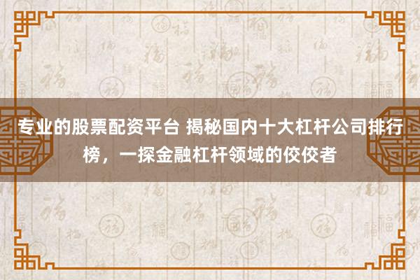 专业的股票配资平台 揭秘国内十大杠杆公司排行榜，一探金融杠杆领域的佼佼者