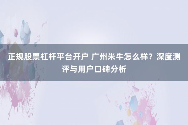 正规股票杠杆平台开户 广州米牛怎么样？深度测评与用户口碑分析
