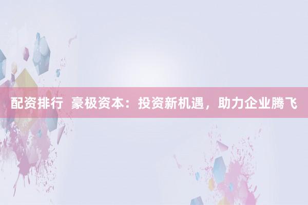 配资排行  豪极资本：投资新机遇，助力企业腾飞